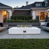 Salon contemporain table de foyer au gaz en béton moderne intérieur/extérieur rectangle en fer jardin camping utilisation avec dessus en verre à l'éthanol