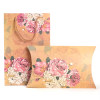 Ensemble de boîtes à oreillers imprimées vintage et de sacs shopping en papier avec poignée torsadée assortie pour l'emballage de cadeaux cosmétiques