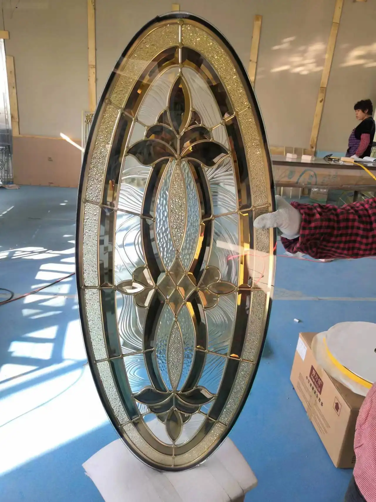 3 Mm Espessura Tiffany Hand Made Arte Manchada Oval Vidro Para Porta Janela Pendurado Painel De Vidro Chanfrado