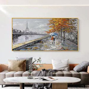 Torre de la calle con puente personas caminando río gris cuchillo lienzo <span class=keywords><strong>pintura</strong></span> al óleo fácil paisaje abstracto hecho a mano Original grande - Product Image 3