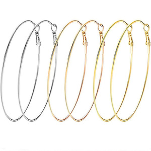 Boucles d'oreilles créoles 40-50MM en acier inoxydable plaqué or 18K, fil rond, bijoux de mode pour soirée - Product Image 5