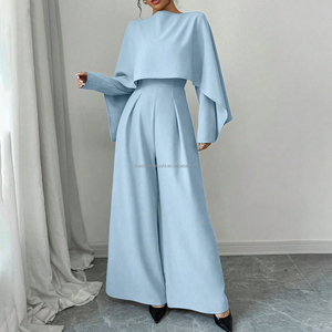 <span class=keywords><strong>Combinaison</strong></span> de bureau <span class=keywords><strong>pour</strong></span> femme à manches longues et jambes larges avec cape sur le devant - Product Image 3