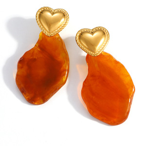 Pendientes Colgantes en Forma de Corazón, Chapados en Oro de 18K, Acero Inoxidable, Resina Irregular, Joyería de Moda de Lujo Ligero - Product Image 5
