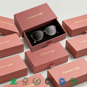 Maßgefertigte Schubladenbox für Brillen mit Goldprägung-Logo Luxuriöse Sonnenbrillenbox Freie Größe und Design mit Schwarzem Samteinleger - Product Image 1