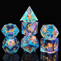 Juego de 7 Dados Poliédricos de Dragón Dorado y Laberinto, Dados de Resina Transparentes con Bordes Nítidos para Juegos de Rol de Mesa DnD