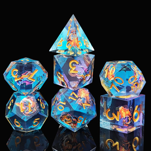 <span class=keywords><strong>Jeu</strong></span> de 7 dés polyédriques <span class=keywords><strong>en</strong></span> résine transparente, motif Dragon Doré et Dés de la Forêt, à bords tranchants, pour D&D et jeux de rôle de table - Product Image 1