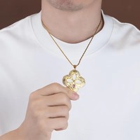 Collier trèfle à quatre feuilles en acier inoxydable pour femme, plaqué or 18 carats, étanche, hypoallergénique, avec pendentif serti griffe et chaîne corde, cadeau