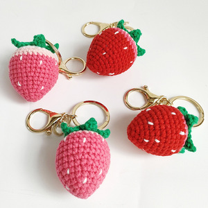 Creative Cartoon Gradient Strawberry Keychain Handmade Yarn Woven Key <b>Ring</b> Cute Bag Charm <b>Phone</b> Pendant for Girls - Product Image 1