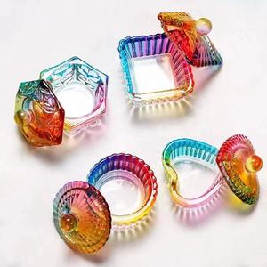 彩虹水晶指甲玻璃杯带盖丙烯酸不同形状液体粉末单体杯指甲碟 - Product Image 1