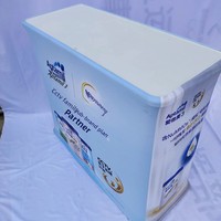 Comptoir pliable hydraulique avec éclairage LED, stand publicitaire mobile pour salon professionnel, table de promotion
