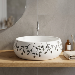 Articles sanitaires en céramique de qualité pour l'exportation Lavabo de table imprimé dans une nouvelle couleur et un nouveau design de l'Inde au meilleur prix - Product Image 3
