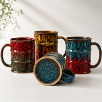 Mug en céramique à glaçure réactive 750 ml, grande tasse à café en forme de baril, ensemble de 4 couleurs avec glaçure goutte à goutte, compatible lave-vaisselle, logo personnalisé OEM