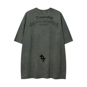 Camisetas de Verano para Hombre al por Mayor, Estilo Urbano, con LOGO Personalizado, Oversize, Cuello Redondo, Lavado Vintage - Product Image 4