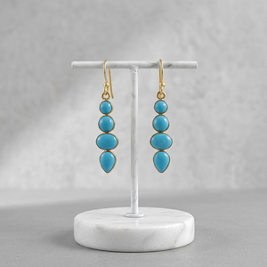 Pendientes al por mayor de turquesa azul con engaste de bisel, pendientes colgantes chapados en oro de 18k, joyería de moda para mujer, pendientes geométricos con gancho de latón. - Product Image 4
