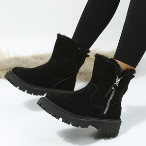 Sepatu bot wanita, sepatu bot salju ukuran besar, gaya dengan sol tengah dan bulu tebal untuk menjaga hangat bulu katun terintegrasi musim dingin - Product Image 2