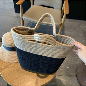 New summer style color-blocked <b>straw</b> woven <b>bag</b>, cotton rope, seaside vacation handmade woven tote <b>bag</b>, crossbody <b>bag</b>. - Product Image 3