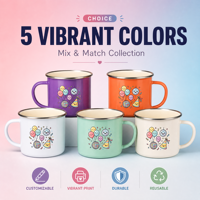 Tasse à expresso mini en émail personnalisée 12oz avec logo, vente en gros, petite tasse à café pour impression par sublimation, orange, bleu, violet, OEM, colorée