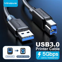 Cable USB 2.0 de Alta Velocidad Mindpure, Tipo A a B, Doble Blindaje, 480 Mbps, Conectores Chapados en Oro para Escáner, Controlador MIDI, Disco Duro Externo
