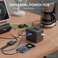 Adaptador de Enchufe Listo para Enviar, Adaptador de Viaje Universal Todo en Uno de 35W GaN con 4 Enchufes, Cargador USB-C para Viajeros al Extranjero