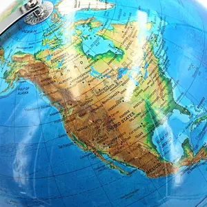 Desain Unik Rotasi Latar Belakang Biru PVC Dunia Logam Dunia Dunia dengan Peta Topografik Consellasi
