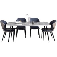 Table à manger en pierre frittée grise rectangulaire avec pieds en métal noir effilé, coins arrondis de luxe, 6 places pour salle à manger Tavolo