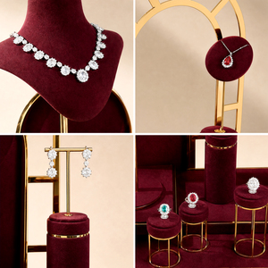 Zebopak - Elegante Expositor de Joyería en Forma de Arco de Metal Dorado y Terciopelo Borgoña para Collares, Pendientes y Anillos, Venta al por Mayor para Boutiques - Product Image 3