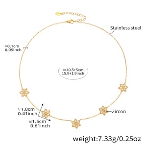Phổ biến pháp phong cách thép không gỉ PVD mạ 18K vàng thời trang dát 5A Zircon sáu lá hoa với tua vòng cổ của phụ nữ - Product Image 3