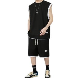 Kd <b>Men's</b> Waffle <b>Tank</b> <b>Top</b> Set Loose Fit Casual Short Sleeve Vest With Drawstring Shorts For Leisure Wear Summer Outfit - Product Image 1