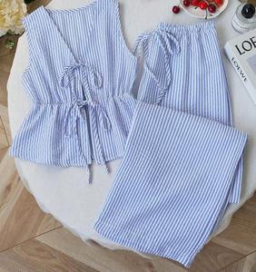 Set 2-Potong Wanita RUICHI Musim Panas dengan Atasan Tank Top Bergaris dan Celana Longgar Berikat Pinggang untuk Pakaian Santai - Product Image 2