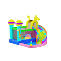 Château gonflable commercial d'extérieur pour enfants avec toboggan facile à installer, en tissu Oxford, capacité 500 kg, thème animaux et dinosaures, personnalisable