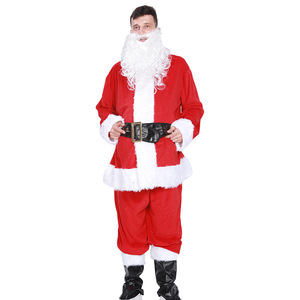 Costume de père noël pour hommes adultes, ensemble en fibre de polyester polaire rouge avec chapeau et barbe pour se déguiser pour la fête de noël - Product Image 4
