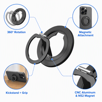 Support de téléphone portable magnétique ultra-fin FGX 2 pièces en alliage d'aluminium PC+N52 de 1,8 mm avec rotation à 360° et support de doigt