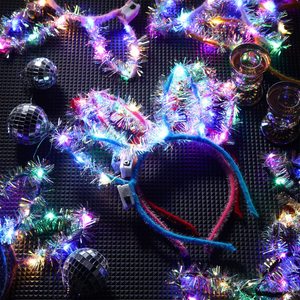 رباط رأس متوهج أدى آذان أرنب حرير ذهبي لطيف عقال متوهج لوازم حفلات الأطفال - Product Image 4