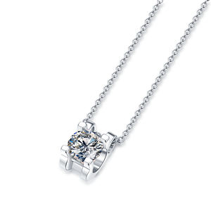 Classic Style 925 <b>Sterling</b> <b>Silver</b> 1 Carat Claw Setting Moissanite <b>Necklace</b> for Woman Fancy Quality <b>Women</b> <b>Necklace</b> Best Gifts - Product Image 2