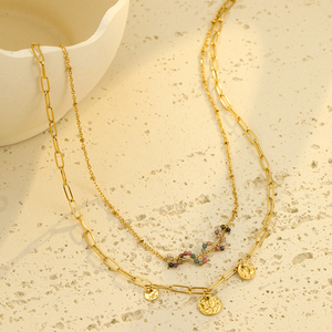 Collier avec pendentif en pierre naturelle multicolore NIMAI et bracelets à double chaîne pour femmes, ensembles de bijoux en acier inoxydable - Product Image 3