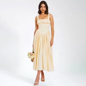 Square Neck <b>Spaghetti</b> <b>Strap</b> Backless Long Dress Empire Waist Party Casual Dress Breathable Yiwu Origin - Product Image 1