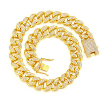 Collier chaîne maille cubaine Miami en alliage de zinc, entièrement serti de strass argentés, bijoux hip-hop pour hommes, femmes, rappeurs, fêtes et scènes