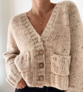 Otoño Invierno mujer de un solo pecho con cuello en V cárdigan de punto sólido de manga larga Twist Casual Tops botón señora suéter abrigo - Product Image 1