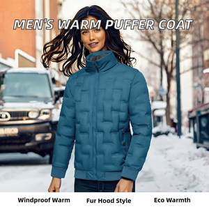 Unisex Hooded Puffer <b>Jacket</b> with Fur Polyamide Shell Casual Zipper Front Windproof Waterproof Eco-Friendly Winter Coat - Product Image 2