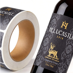 High Quality Custom Printing Private <b>Red</b> Wine Sticker Roll Vinyl Adhesive Waterproof logo Gold Foil Wine Bottle Label Sticker - Product Image 1