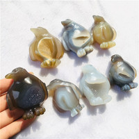 Hochwertige natürliche Quarz Kristall Achat Geode Gravur Pinguin für Home Decoration