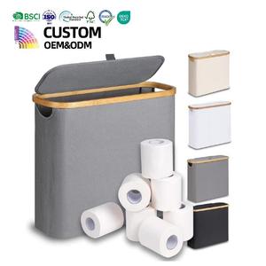 Portarrollos de Papel Higiénico con Tapa, Cesta de Almacenamiento Multifuncional de Bambú, Cesta para Papel Higiénico para Espacios Reducidos - Product Image 1