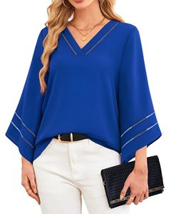 Blusa de talla grande para mujer, cuello en V, manga 3/4, estilo chiffon, informal, para oficina, verano - Product Image 1