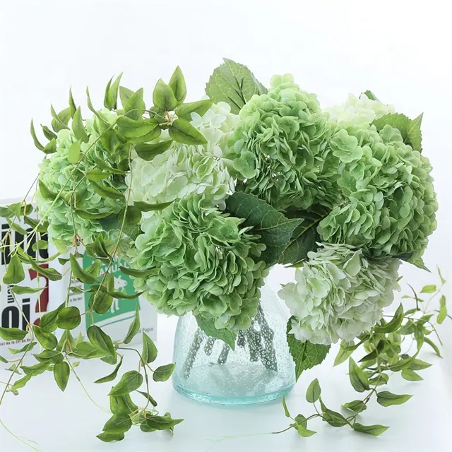 Hortensia de látex Artificial de un solo tallo de alta calidad, cabeza grande, flor blanca azul para fiesta, Decoración de mesa de boda