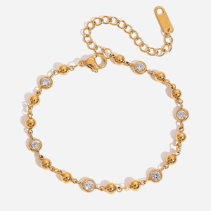 European Style Round Zircon Stainless Steel <b>Bracelet</b> <b>Ball</b> Shape Bezel Setting Gift Jewelry - Product Image 1