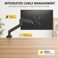 Support mural ergonomique à double bras pour moniteur, avec ressort à gaz, mouvement complet, VESA 100x100mm, capacité de charge 10kg, pour postes de travail de bureau