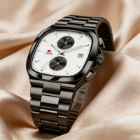 Montre de luxe pour homme noire, chronographe analogique à quartz ETA, calendrier, étanche, bracelet en acier inoxydable, style professionnel, bureau