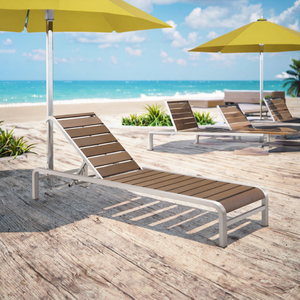 <span class=keywords><strong>Tumbona</strong></span> de aluminio marrón para exteriores de madera plástica para piscina, jardín, restaurante, Hotel, Villa para relajación junto a la piscina - Product Image 3