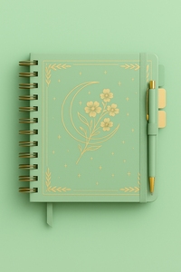 Cuaderno Espiral con Diseño de Flor Lunar en Relieve de Cuero, Papelería Estética con Portaplumas y Separadores - Product Image 6