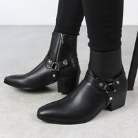 Bottes Chelsea pour hommes, très tendance, mi-mollet, grandes tailles, style motard, fermeture éclair, tige en PU, dernier design personnalisé